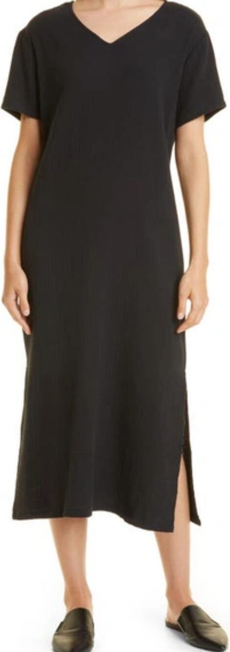 Jenni Kayne Cypress Caftan Dress 100% Gauze Cotton Shift Side Slit Black S
